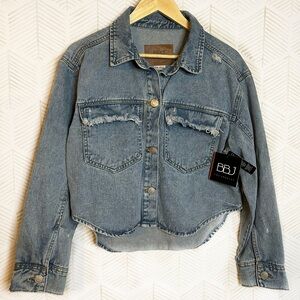 🔆 BBJ Los Angeles Oversized Denim Jacket - Frayed Details - Size Medium
